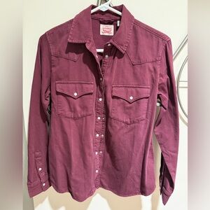 Levi's Ultimate Western Pearl Snap Button Up Shirt S Burgundy NWT
